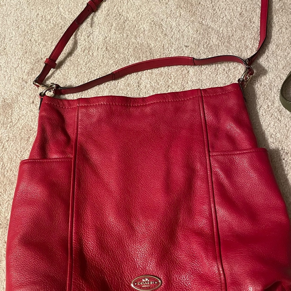 Coach Red PEBBLED Leather Hobo Bag with Slouchy Design